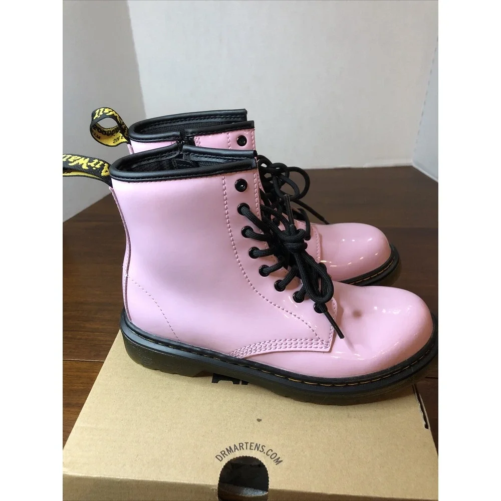 Dr. Martens Combat Boots  Girls US Youth Sz 3 Pink Air Cushioned Soles Doc New